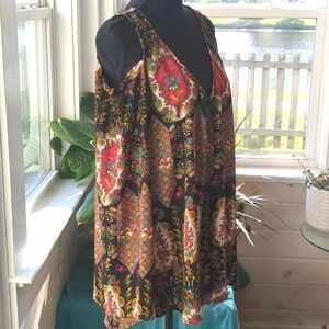 Show Me Your Mumu Cold Shoulder Top Tunic LG, Long Sleeve Paisley Floral Boho